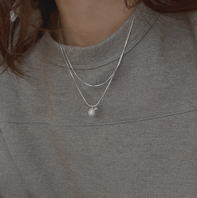 925 Sterling Silver Layered Chain Pearl Necklace